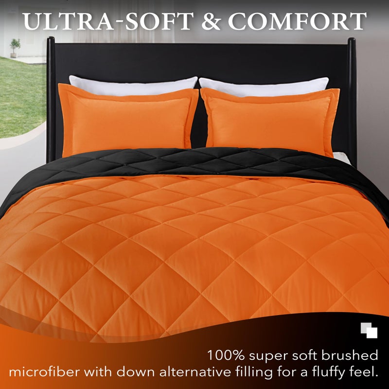 downluxe Queen Comforter Set - Orange and Black Queen Comforter, Soft Bedding Sets for All Seasons -3 Pieces - 1 Comforter (88"x92") and 2 Pillow Shams(20"x26") - Image 2